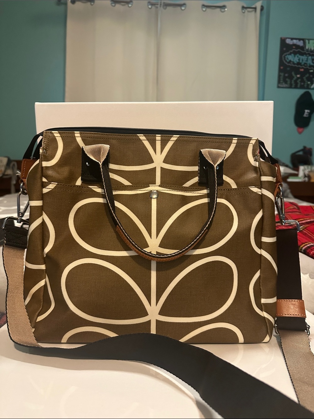 Orla Kiely Women's Canvas Tote Bag in Brown with Cream Pattern